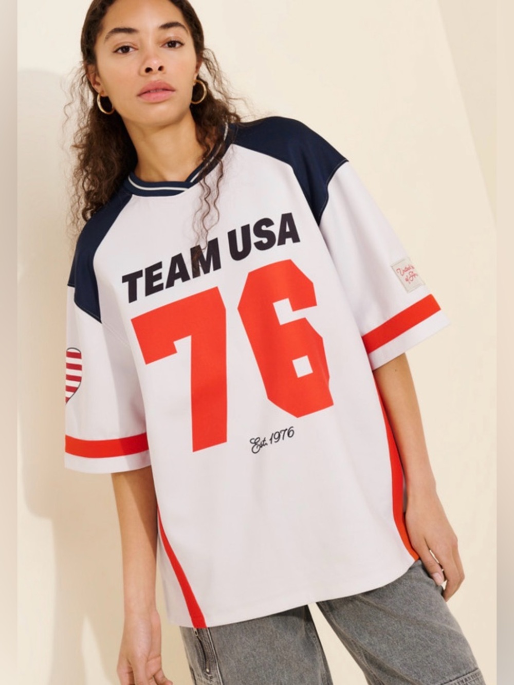 Team USA 76 Graphic Jersey Tee - White, Red & Navy 🔥 Size XL